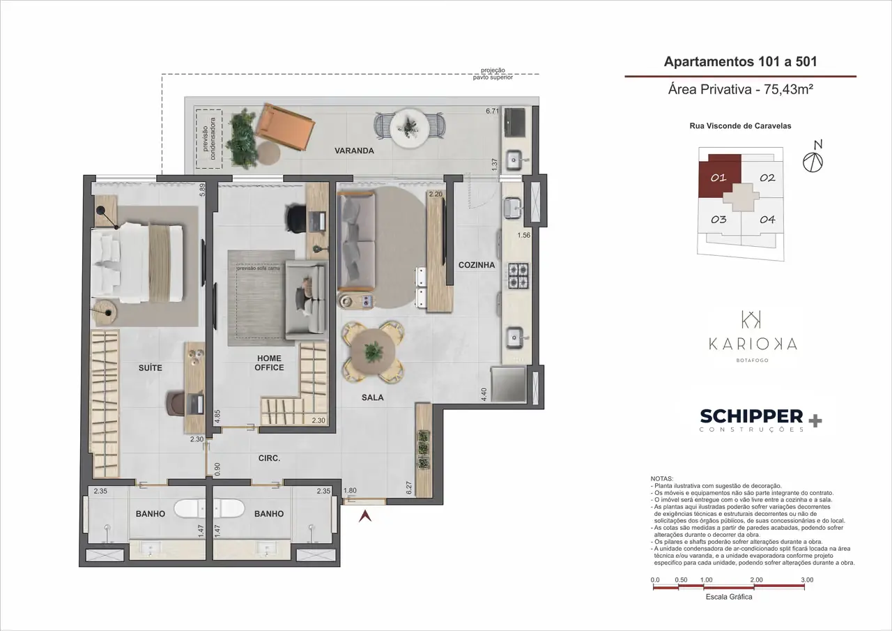 Planta — Apartamento 2 quartos, Karioka Botafogo